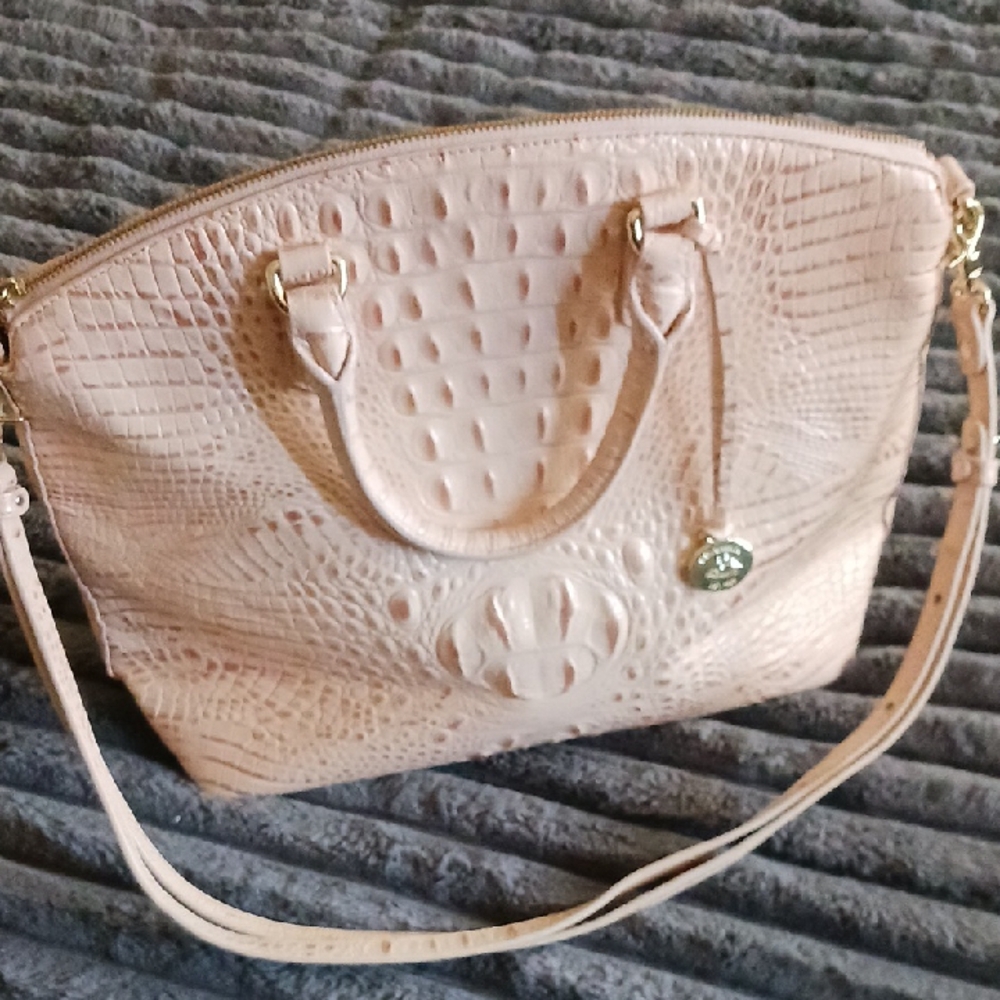 Brahmin Croc-Embossed 2 Way Crossbody Satchel in Beige